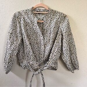 Sz XS Banana Republic Floral Tie Front Blouse Puff Sleeve Boho Cottagecore Top